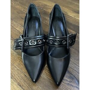 Women's Black Kitten Heels With Buckle Pointed Toe Size 7.5 Narrow Width Edgy